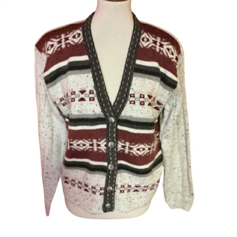 Vtg 80s fair isle cardigan sweater